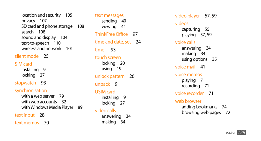 Sharp GT-I9000 user manual Video player 57, Text-to-speech  